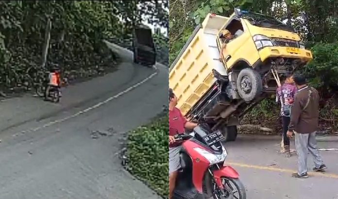 Truk nyaris terguling di tanjakan Gunung Kabul, Barito Utara.