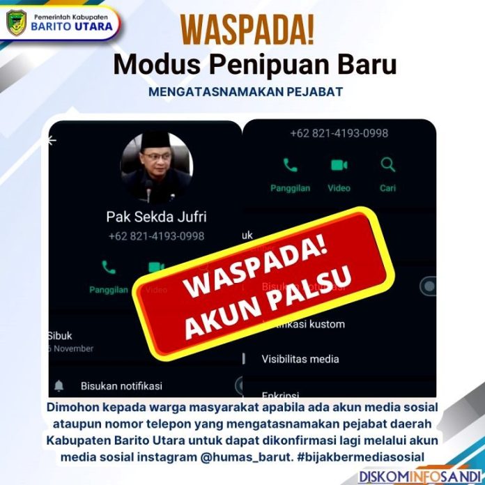 Akun palsu catut nama Pj Sekda Barito Utara.