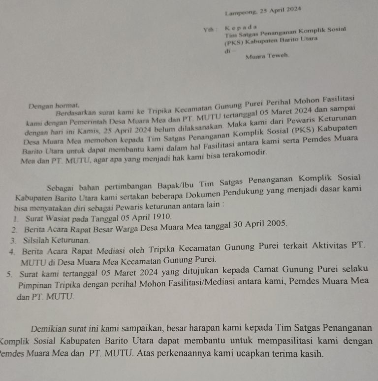 Giliran Ahli Waris Warga Muara Mea Pertanyakan Ganti Rugi Lahan dari PT MUTU
