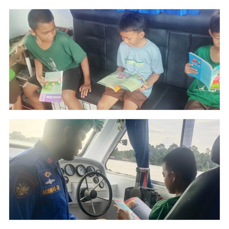 Personel KP XVIII-2001 Ditpolairud Bantu Bimbingan Belajar kepada Anak-Anak di Bantaran Sungai Barito