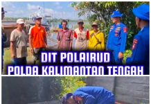 Personel Ditpolairud Bersama Warga Sapu Bersih Sampah di Pinggir Sungai Mentaya