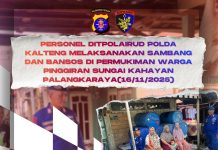 Polisi Mitra Masyarakat, Ditpolairud Polda Kalteng Sambang dan Bagi Bansos di Pinggir Sungai Kahayan