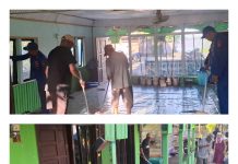 Personel Ditpolairud Bersama Warga Tanjung Perawan Jadikan Langgar Bersih dan Asri
