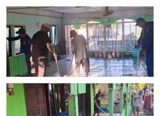 Personel Ditpolairud Bersama Warga Tanjung Perawan Jadikan Langgar Bersih dan Asri