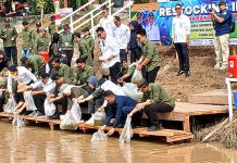Bupati Barito Utara Sebarkan Ribuan Benih Ikan di DAM Trinsing