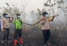 Dirpolairud Dampingi Kapolda Kalteng Mengecek Penanggulangan Karhutla di Kereng Bangkirai
